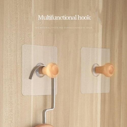 1Pcs Wooden Wall Adhesive Hook Self Nail Free Wardrobe Kitchen Grocery Clothes Home Hangers Bathroom Rack Kitchen Tools Han U8J3