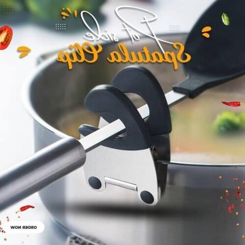1Pcs Cookware Side Clip Rest Holder Kitchen Tool stainless steel silicone Practical spoon spatula Pot Side Clamp Accessories