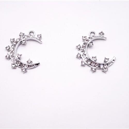 10pcs Silver color moon point drill alloy jewelry pendant accessories Headwear earrings pendant Korean version of the explosion