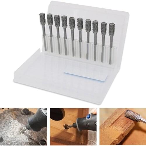 10Pcs Tungsten Carbide Double Cut Rotary Burr Set 3mm (1/8 Inch) Shank for Grinder Drill, Metal Polishing, Engraving, Drilling