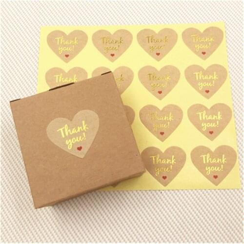 100Pcs/Lot 6.5x6.5x3.5cm Natural Kraft Paper Card Gift Box Printing Handmade With Love And Thank You Sticker For Souvenir Cases