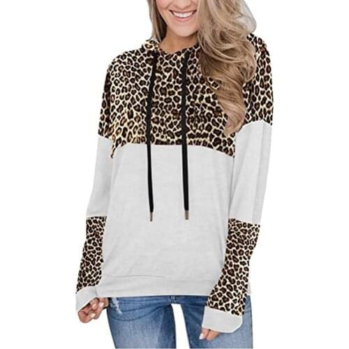 3xl Drawstring Pocket Hoodie For Women Hooded Oversized Long Sleeve Tops Leopard Women Blouse Sudaderas Con Capucha 2021
