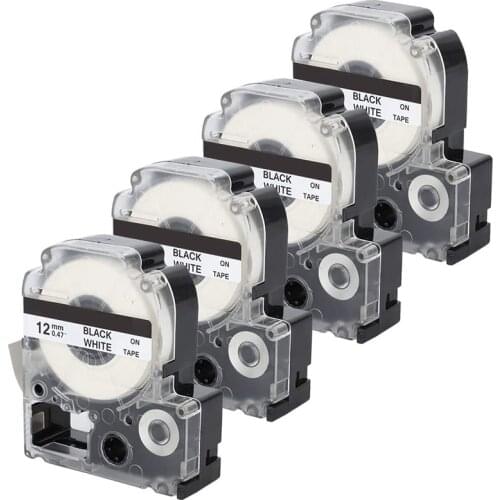 4 Pack Compatible Label Tape Replacement for Epson LK-4WBN (SS12KW) Label Tape Cartridges Black on White Tape