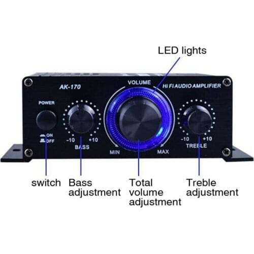 400W DC12V Dual Channel Mini HIFI AUX Power Amplifier for AK 170 N7MC