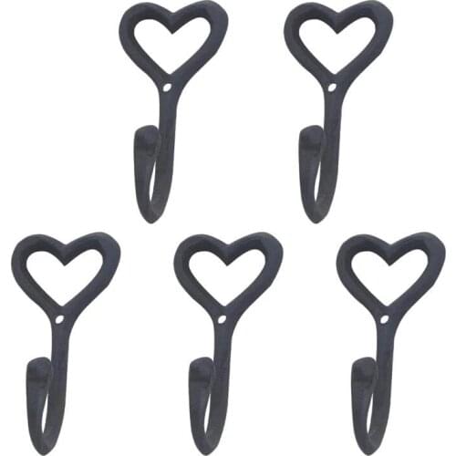 5Pcs Retro Iron Art Hooks Wall Hanger Heart Shape Design for Kitchen Home Retro Wrought Iron Heart-Shaped Hook