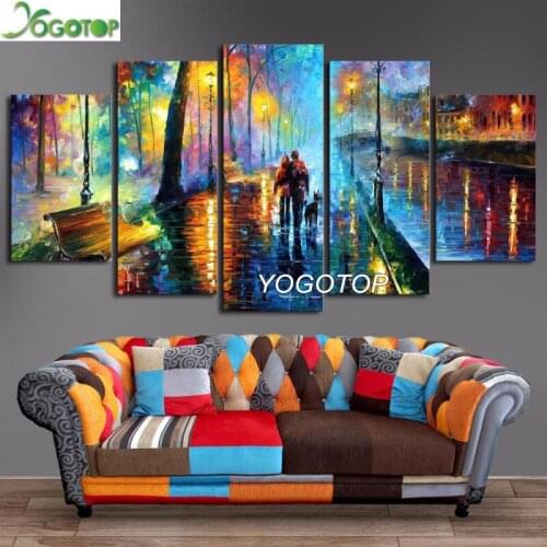 Diy Diamond Painting 5 Pieces Walking In The Rain Nightscape 5D Full Drill Mosaic Diamant Embroidery Abstract Color Tree ML1271