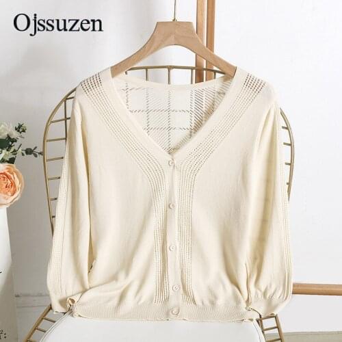 Basic Casual Thin Sweater Summer Womens Cardigan Cool V Neck Coats Female Knitted Top Clothing Outwear Short Jacket