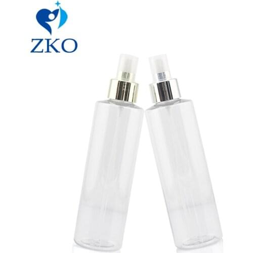1 pcs Free Shipping 200ml round plastic bottle with golden aluminum mist sprayer refillable bottle