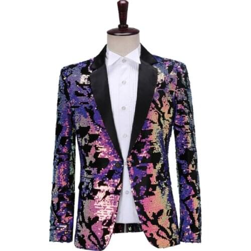 Sequins blazer men suits designs Flashing face jacket mens stage singers clothes star style dress punk rock masculino homme
