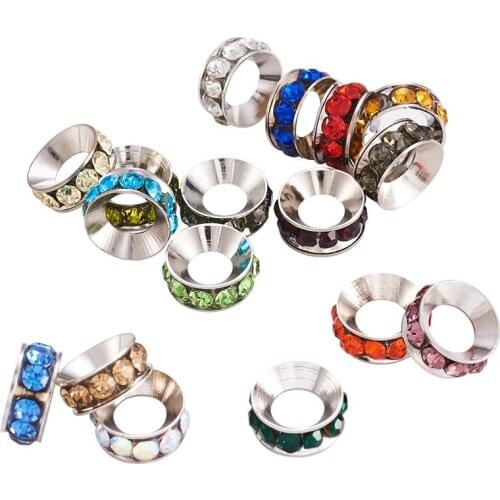 100pcs Brass Rhinestone Beads Spacer Beads Rondelle Shape Mixed Color For Jewelry Making DIY Accessories 10x4mm Hole: 5mm
