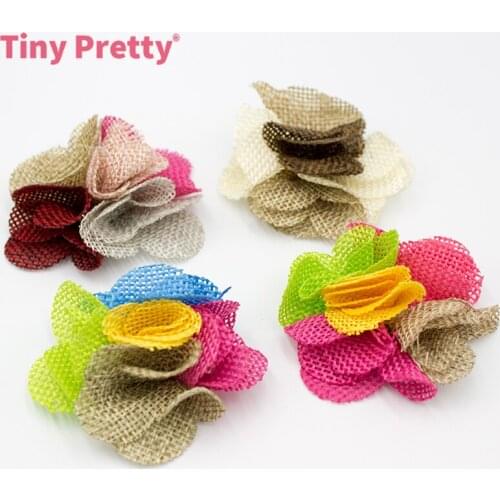 12pcs 60mm Rustic Burlap Fabric Flowers Petite Rolled Burlap Flowers for Hair Bows, Headbands, Wedding Decoration