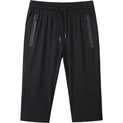 Long Mens Summer Breeches fertilizer straight mouth cropped trousers warp knitted silk cropped shorts mesh air conditioning