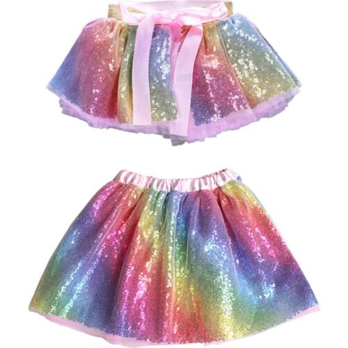 0-8 Years Old Girl Sequin Colorful Rainbow Tutu Skirt rincess Half Length Skirt Photo Costume