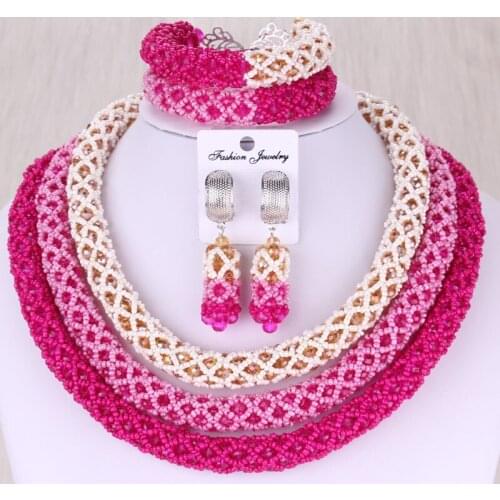 Dudo 3 Colors Nigerian jewelry Sets For Women African Wedding Necklace And Earrings Set 3 Layers Big