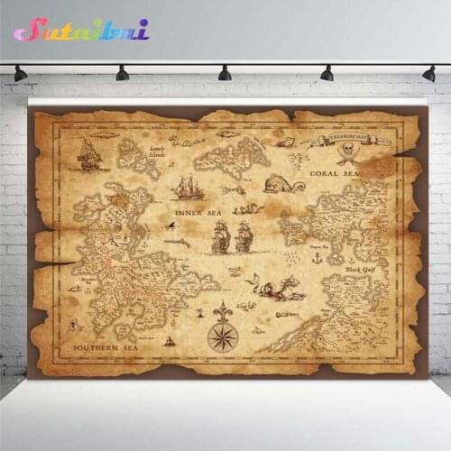 Old Map Treasure Hunt Adventure Backdrop Pirate Baby Shower Birthday Party Photo Background Photography Photobooth Photocall
