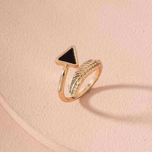 Ins Trendy Antique Gold Leaf Leaves Triangle Geo Minimalism Minimalist Finger Midi Rings Korean Fashion Party Jewelry Ring