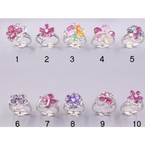 Genuine/Original Silver 925 Sterling Silver Ring for Weddings for Women Ladies Crystal Flower Gemstone Diamond Ring