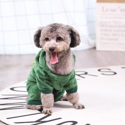 Coral Velvet Puppy Jumpsuits Dinosaur Costumes Winter Warm Sweater For Small Medium Dogs Poodle Puppy Kitten Hoodie Clothes