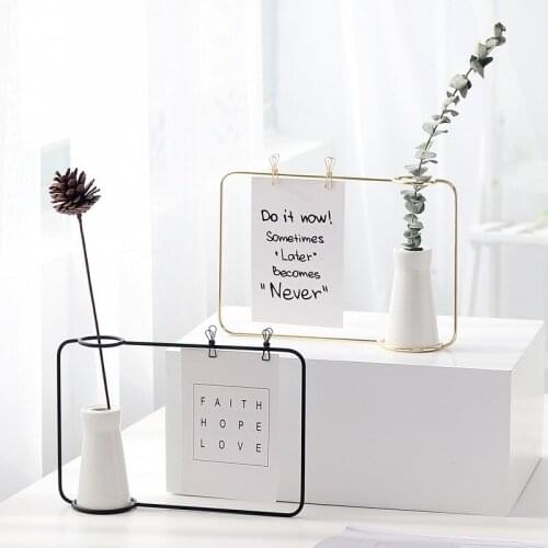 Wrought Iron Vase Photo Frame Postcard Frame Creative Home Living Room Set Table Flower Vase Decoration Bracket Frame