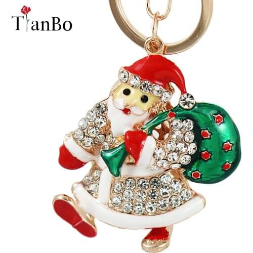 Creative Rhinestone crystal Santa Claus Pendant Key Chain Ring Holder Fashion Car Keychain Keyring Women Jewelry Christmas Gift
