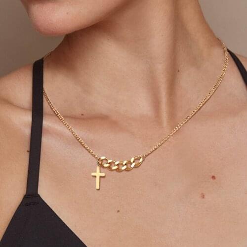 Cross Pendant Chain Necklace for Women Girls Stainless Steel Curb Link Stylish Jewelry