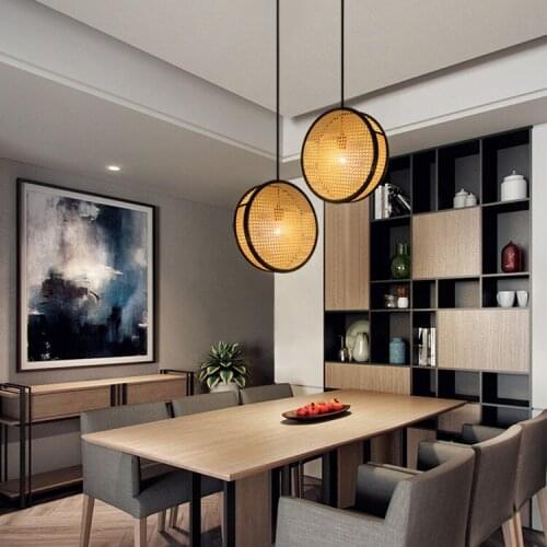 Circle Rattan Art Chandelier Creative Chinese Style Restaurant Bar Dining Living Bedside Decorative Rattan Haning Pendant Lamp