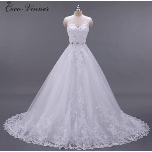 Vestido De Noiva New Design A-Line Lace Wedding Dresses V-Neck Beaded Sash Backless Sexy Vintage Wedding Gowns W0041