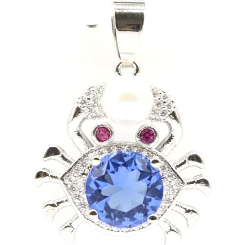 30x23mm SheCrown Hot Sell Created Scorpio Violet Tanzanite White Pearl Gift For Sister Silver Pendant