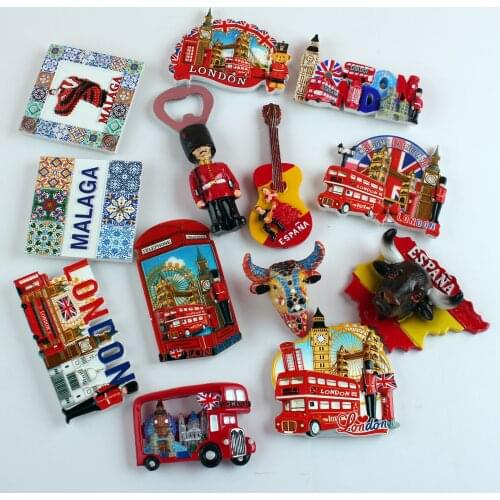 Fridge Magnets Cute Decor London Spain Tourist Souvenir Magnetic Refrigerator 3D Resin Craft Tourism gifts