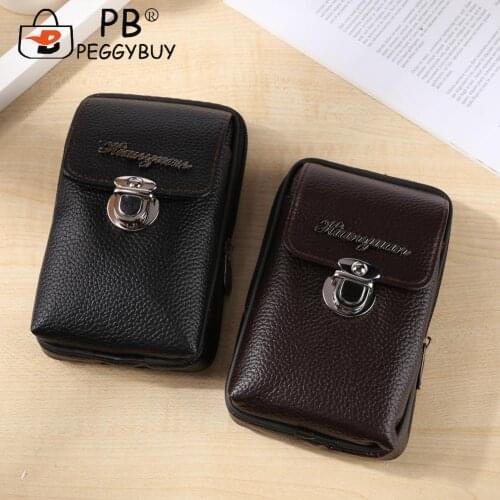 Fashion Men PU Leather Belt Phone Mini Waist Bag Casual All-match Outdoor Travel Shopping Zipper Flap Small Fanny Packs