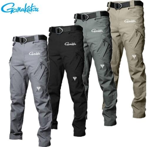 Gamakatsu Mens Spring Autumn Fishing Pants Outdoor Casual Fishing Clothes Multi-pocket Breathable Hiking Pant Fishing Clothing