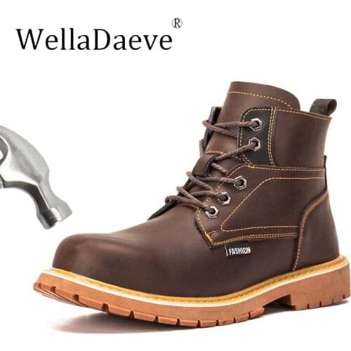 Men Winter High Top Steel Toe Safety Shoes Genuine Leather Construction Outdoor Martin Boots Anti-piercing Protection Work Shoes
