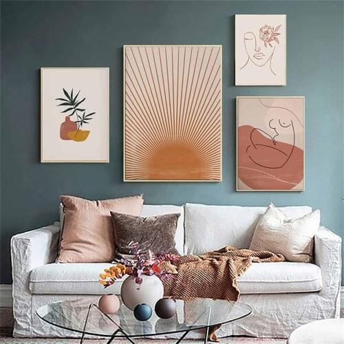 Simple Morandi Abstract Plant line Figure Wall Art Canvas Painting Picture Poster and Print Gallery Living Room Home Decor