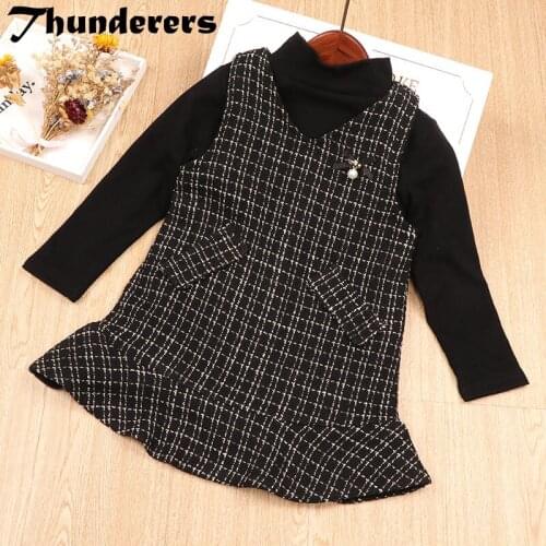 Thunderers Autumn Winter Kids Clothing Set For Girl Thick Long Sleeve Shirt With Wool Dress Girl 2pcs Outfits Casual Clothes