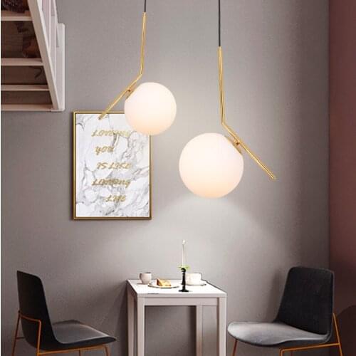 Nordic Frosted Glass Ball Wire Droplight with Gold Plated Metal Holder Pendant Lights for Bedroom Living Room