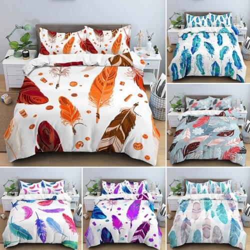 Full Size Bedding Set Colorful Feather Pattern Duvet Cover Pillowcase Girl Bedroom Bed Decor Quilt Cover Queen/King Size 2/3Pcs