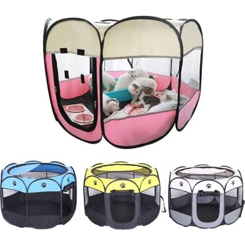 Portable Folding Pet Tent Cat Dog House Octagonal Playpen Fence Cage Oxford Cloth Waterproof Washable Kennel Perros Accesorios