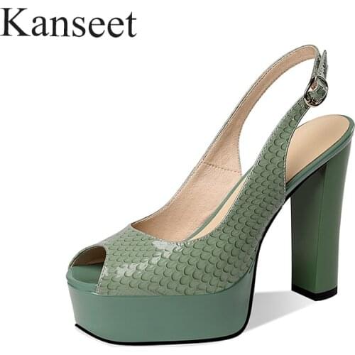 Kanseet Genuine Leather Platform 2021 Summer Open-Toed Women Sandals Wedding Party Prom Sexy High Heels Red Mature Female Shoes