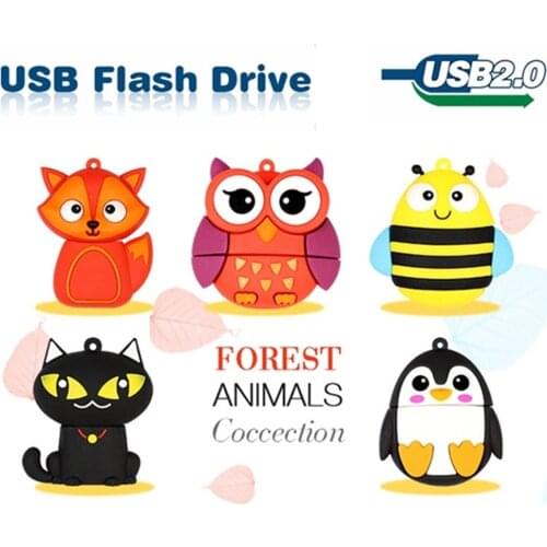 Silica gel cle usb flash drive 32GB 16GB Cute Penguin owl fox bee pendrive 128GB 64GB pen drive 8GB flash usb memoria usb stick