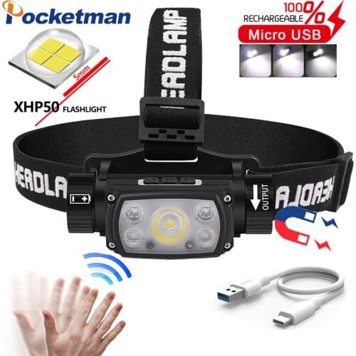 40000LM XHP50 LED Headlamp Motion Sensor Headlight USB Rechargeable Head Lamp Waterproof Head Light 5 Lighting Modes Head Torch