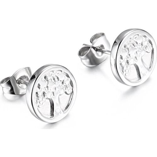 Titanium steel life tree earrings round oil pressure small earrings Korean girls fresh accessories