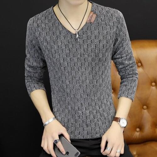Spring Autumn Mens Long Sleeve Clothes Solid Color Grid V Neck Sweater Wear Thin Streetwear Plus Size S-6XL