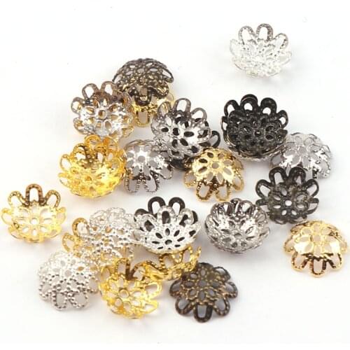 10mm Vintage Filigree Metal Eight-Leaf Hollow Flower Spacer Beads End Caps Pendant DIY Charms Connectors Jewelry Findings