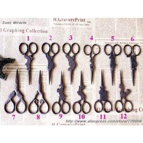 Twelve Chinese Zodiac Titanium color Vintage Scissors Steel home use Tailors Scissors For Fabric Sewing Accessories cute gift