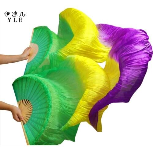 2018 New arrivals women silk belly dance fan veils of belly dance fans on sale Green+Yellow+Purple