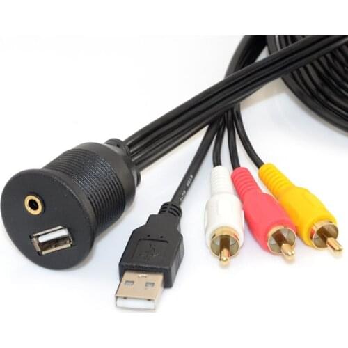 1m Car Dashboard Flush Mount Panel USB 2.0 3.5mm AUX RCA Extension Flush Mount Male to Female Cable Car Styling Dashboard