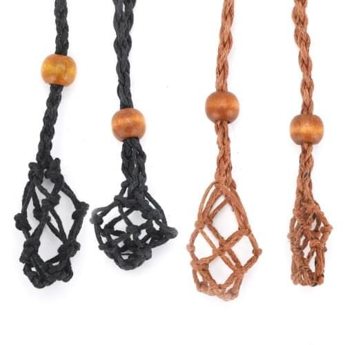 1pc Necklace Cord Empty Crystal Stone Holder Natural Wax Rope Small And Large Net Pocket For Men Women Temperament Necklace
