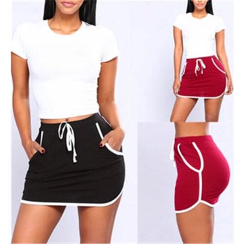 2020 Summer Ladies Sexy Skirt White Sides Swearpants High Elastic Waist Short Women Joggers Fitness Skirt With Pockets