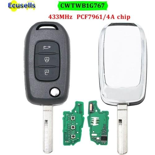 3 buttons Flip Remote Key fob 433MHz PCF7961 4A Chip for Renault Kadjar Captur Megane 3 2013-2017 CWTWB1G767