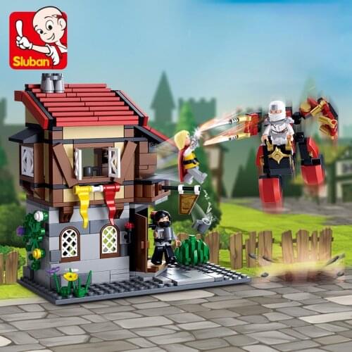 376PCS Sluban Suitable Over 6 Years Old Play War World Magical Assassin Series Tavern ww2 3 Dolls Toys For Children Boy‘s Gifts